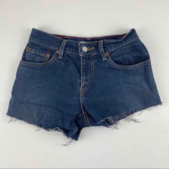 Levis 550 Jean Shorts Womens 2s Boot Cut Blue Denim Cut Off - Picture 1 of 7